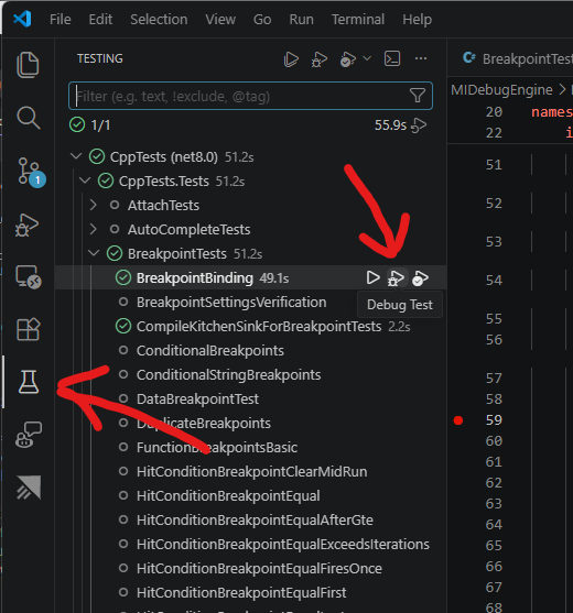 Running a test in VS Code